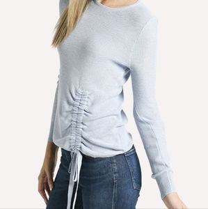 WHITE + WARREN Cinch Tie Waist Crewneck Sweater Light Blue women's Sz Medium